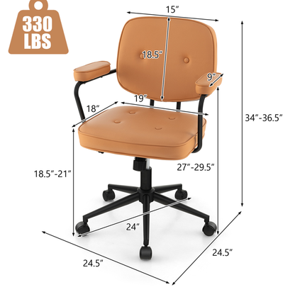 Silla de oficina de cuero sintético con respaldo reclinable y reposabrazos ergonómico - Naranja