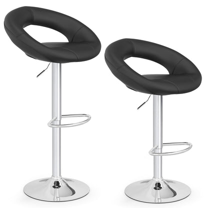 Juego de 2 taburetes de bar ajustables en altura con respaldo hueco y reposapiés - Negro