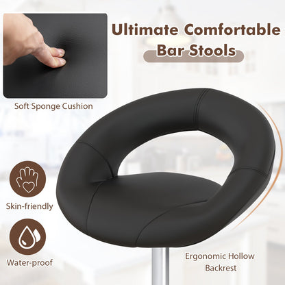 Juego de 2 taburetes de bar ajustables en altura con respaldo hueco y reposapiés - Negro