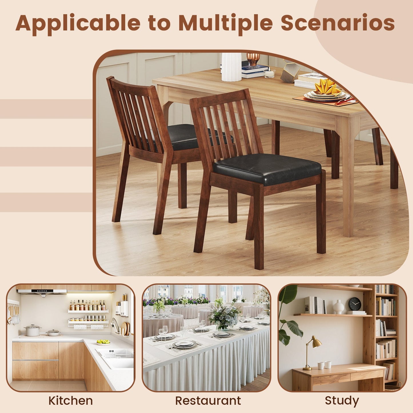 PU Leather Upholstered Dining Chair with Padded Seat Set of 2-Espresso