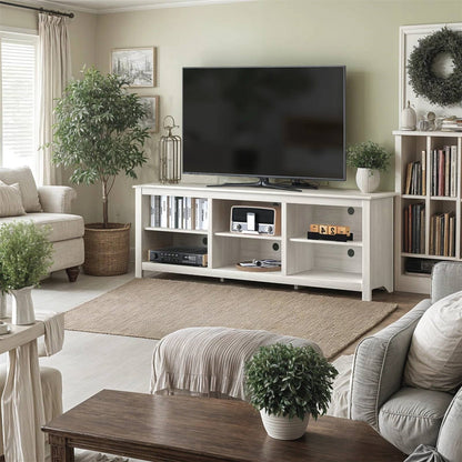 Mueble de TV estilo rústico con acabado de madera blanca - para televisores de hasta 70 pulgadas