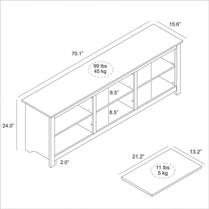 Mueble de TV estilo rústico con acabado de madera blanca - para televisores de hasta 70 pulgadas
