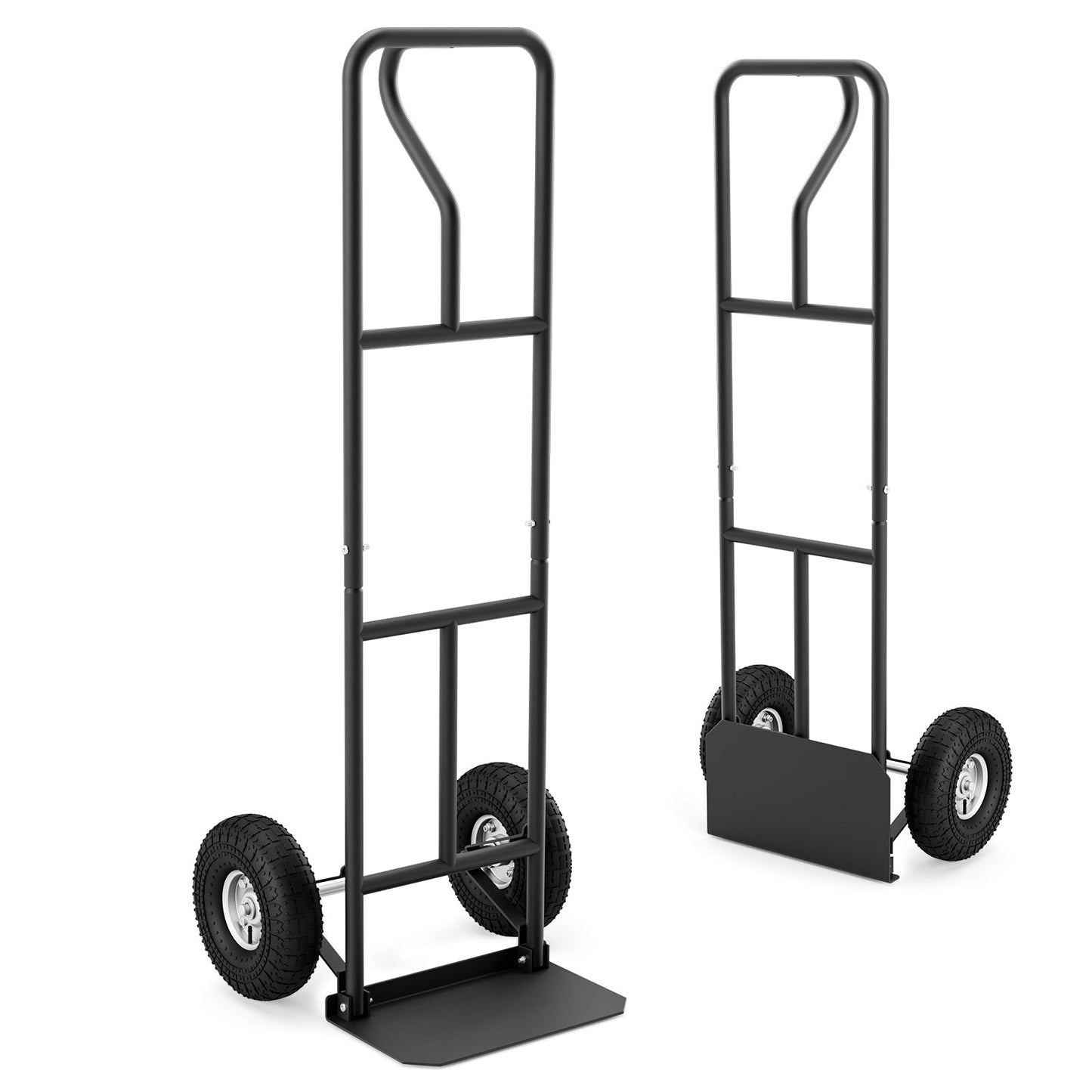 Diablito con mango en P y plataforma de carga plegable para almacén o garaje - Negro