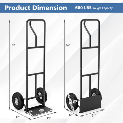 Diablito con mango en P y plataforma de carga plegable para almacén o garaje - Negro
