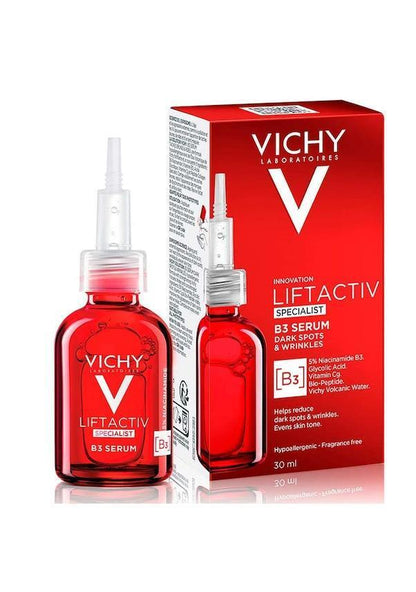 Vichy Liftactiv B3 Serum bottle and red box, 2-piece set, anti-aging face serum 30 ml on Tampa Home & Garden Store