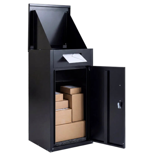 DirectDeals Package Delivery Box with anti-theft board and lockable door in black steel on Tampa Home & Garden Store