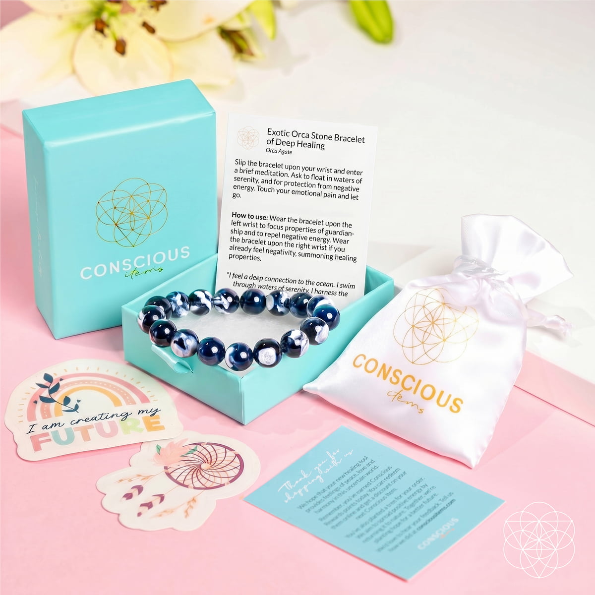 Pulsera exótica de ágata orca de sanación profunda