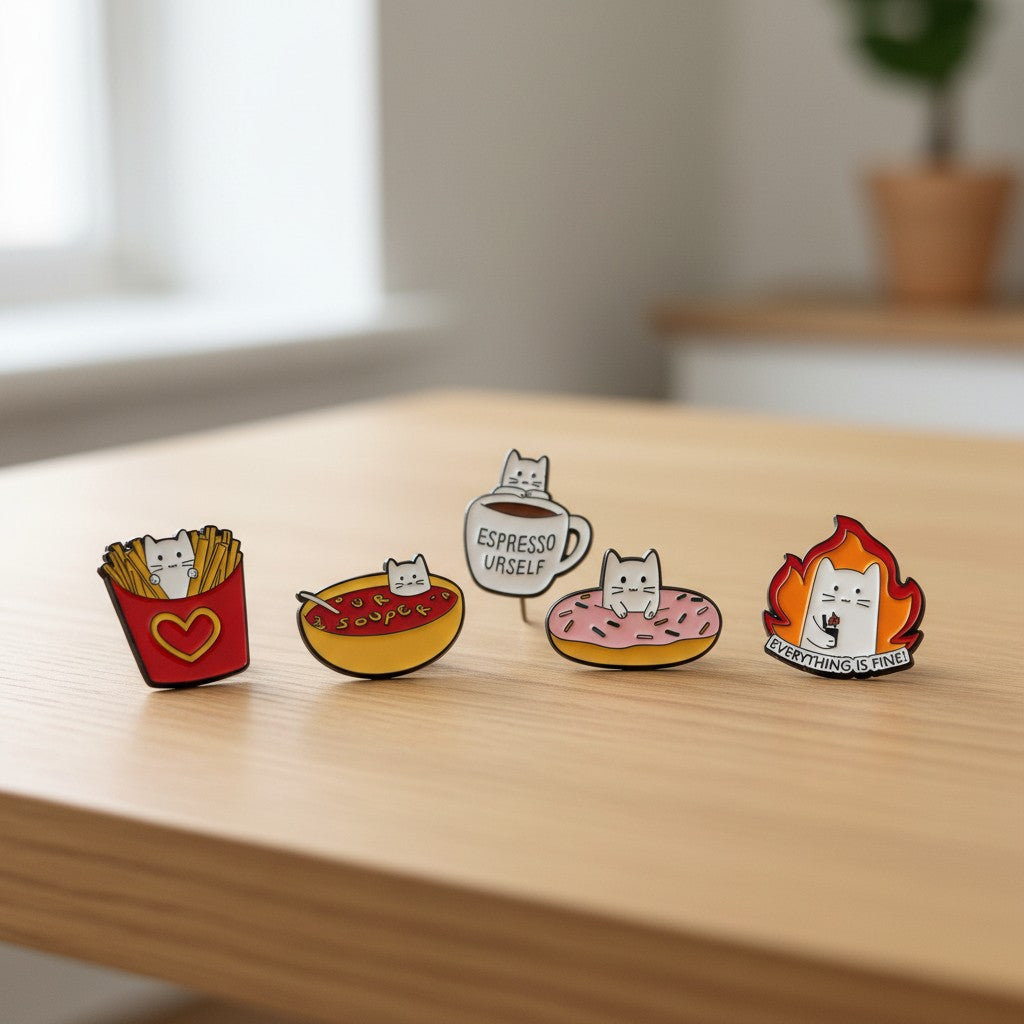 Kawaii cat enamel pin set, 5 colorful hard enamel lapel pins by Shaketea on Tampa Home & Garden Store