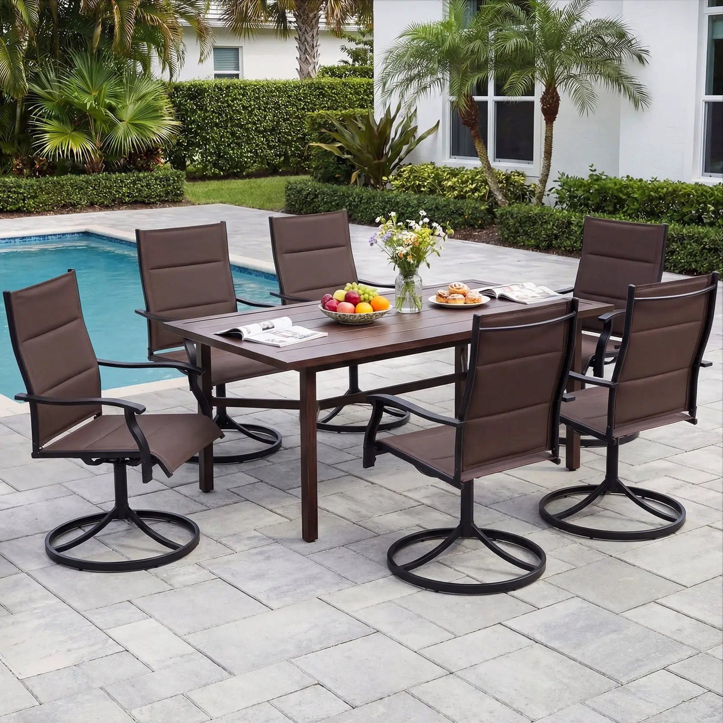 Padded Patio Swivel Chairs Set of Two Ergonomic