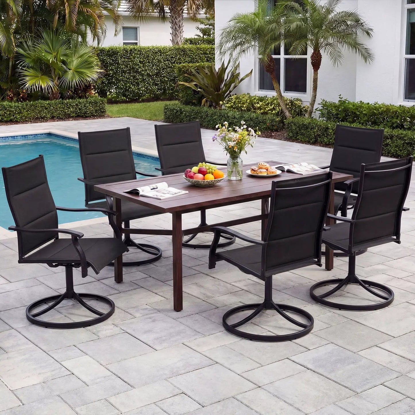 Padded Patio Swivel Chairs Set of Two Ergonomic