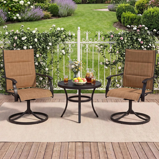 DirectDeals swivel patio dining chairs set of 2 with padded tan seats and black frames on Tampa Home & Garden Store