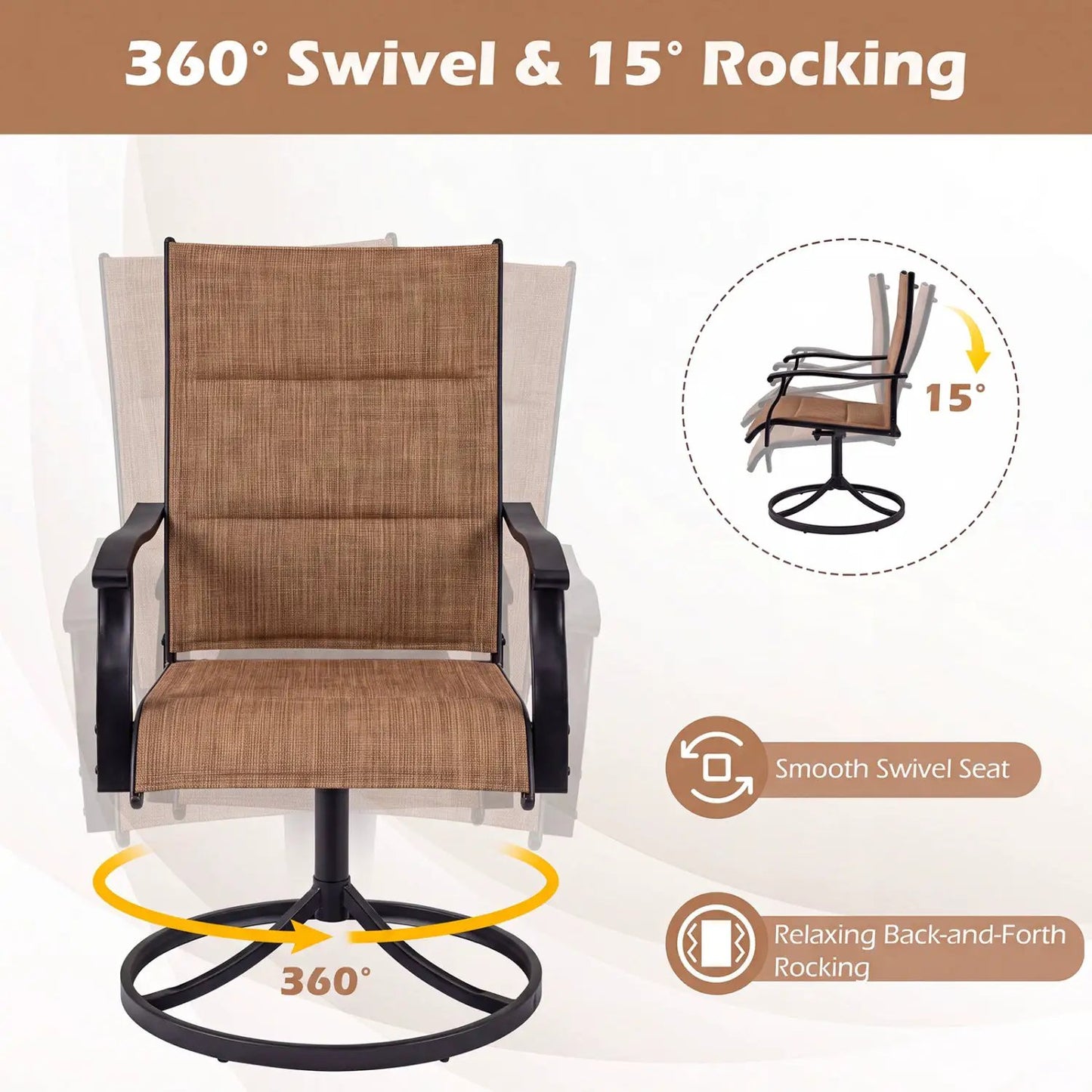 Swivel Patio Chairs Set of 2 With Padded Seats