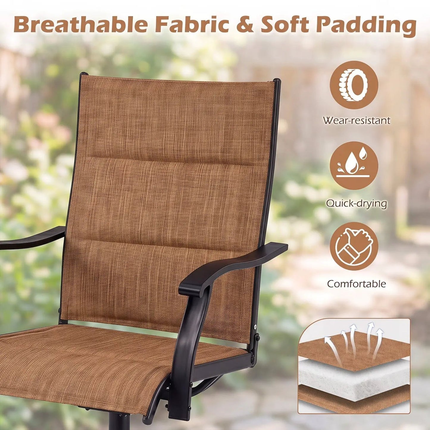 Swivel Patio Chairs Set of 2 With Padded Seats