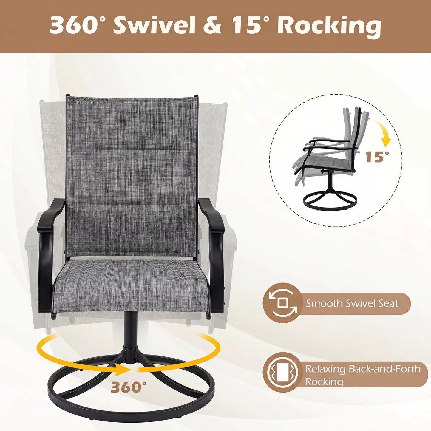 Swivel Patio Chairs Set of 2 With Padded Seats