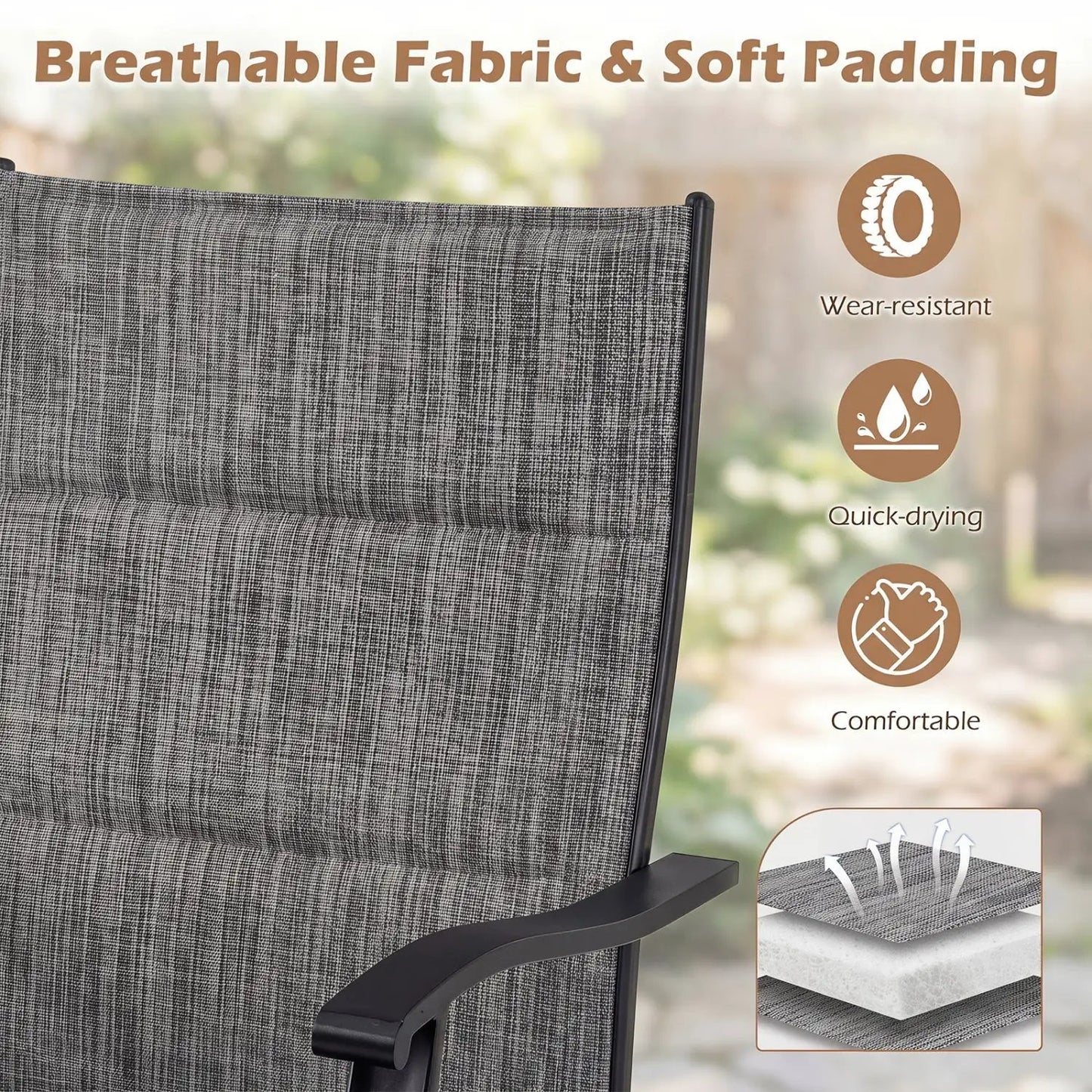 Swivel Patio Chairs Set of 2 With Padded Seats