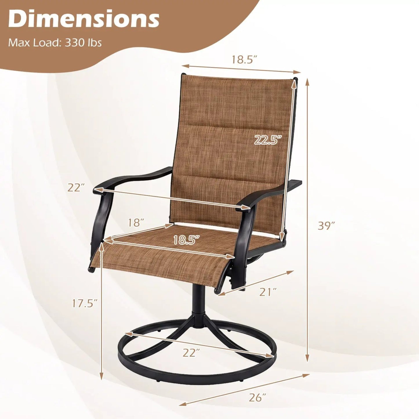 Swivel Patio Chairs Set of 2 With Padded Seats