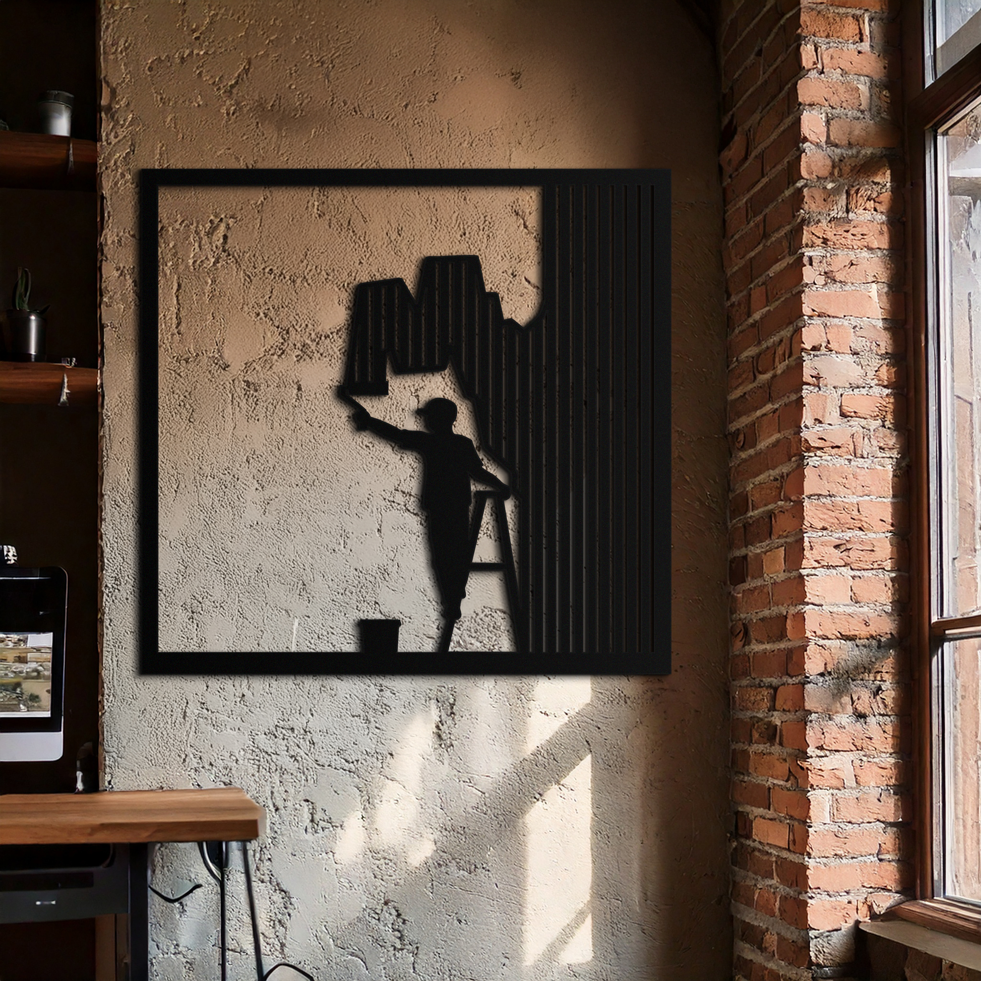 Painter Silhouette Metal Wall Art – Black Steel Artistic Home Decor- KAF489 - Tampa Home & Garden Store