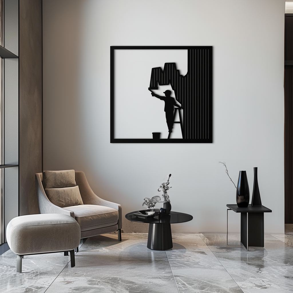 Painter Silhouette Metal Wall Art – Black Steel Artistic Home Decor- KAF489 - Tampa Home & Garden Store
