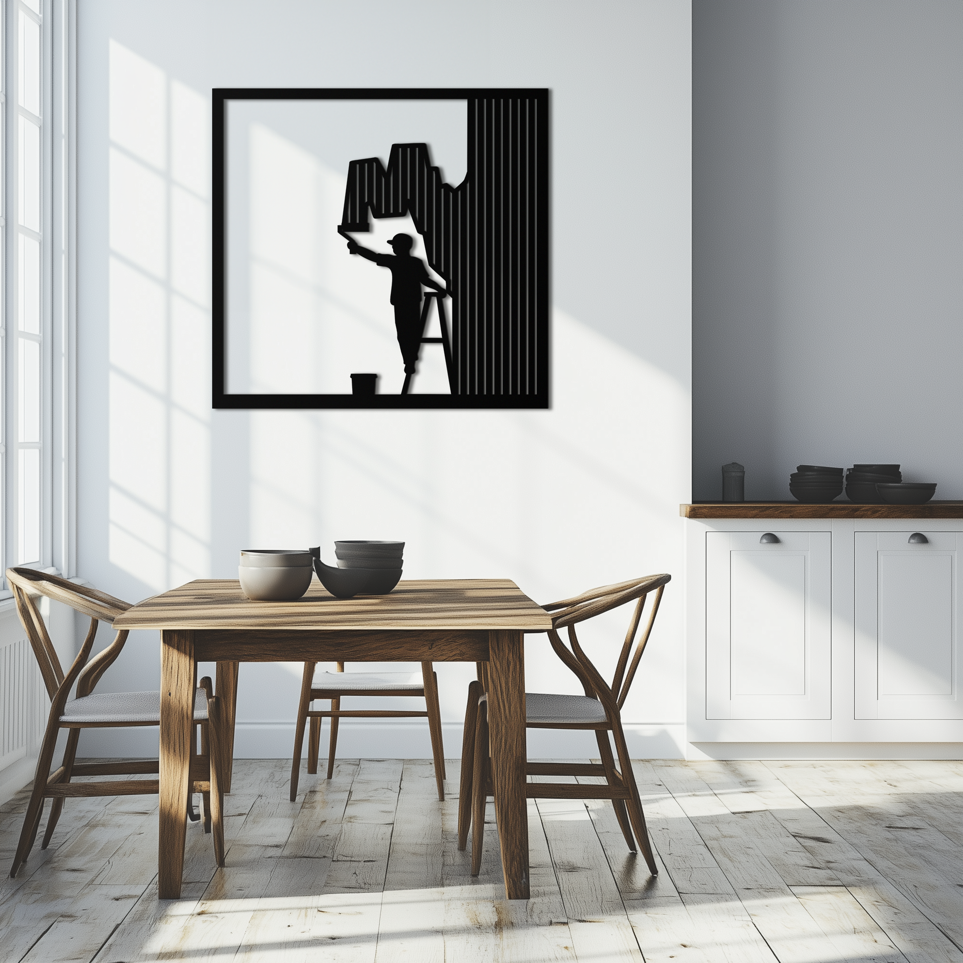 Painter Silhouette Metal Wall Art – Black Steel Artistic Home Decor- KAF489 - Tampa Home & Garden Store