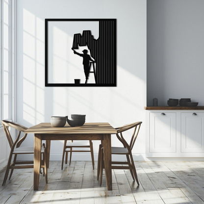 Painter Silhouette Metal Wall Art – Black Steel Artistic Home Decor- KAF489 - Tampa Home & Garden Store