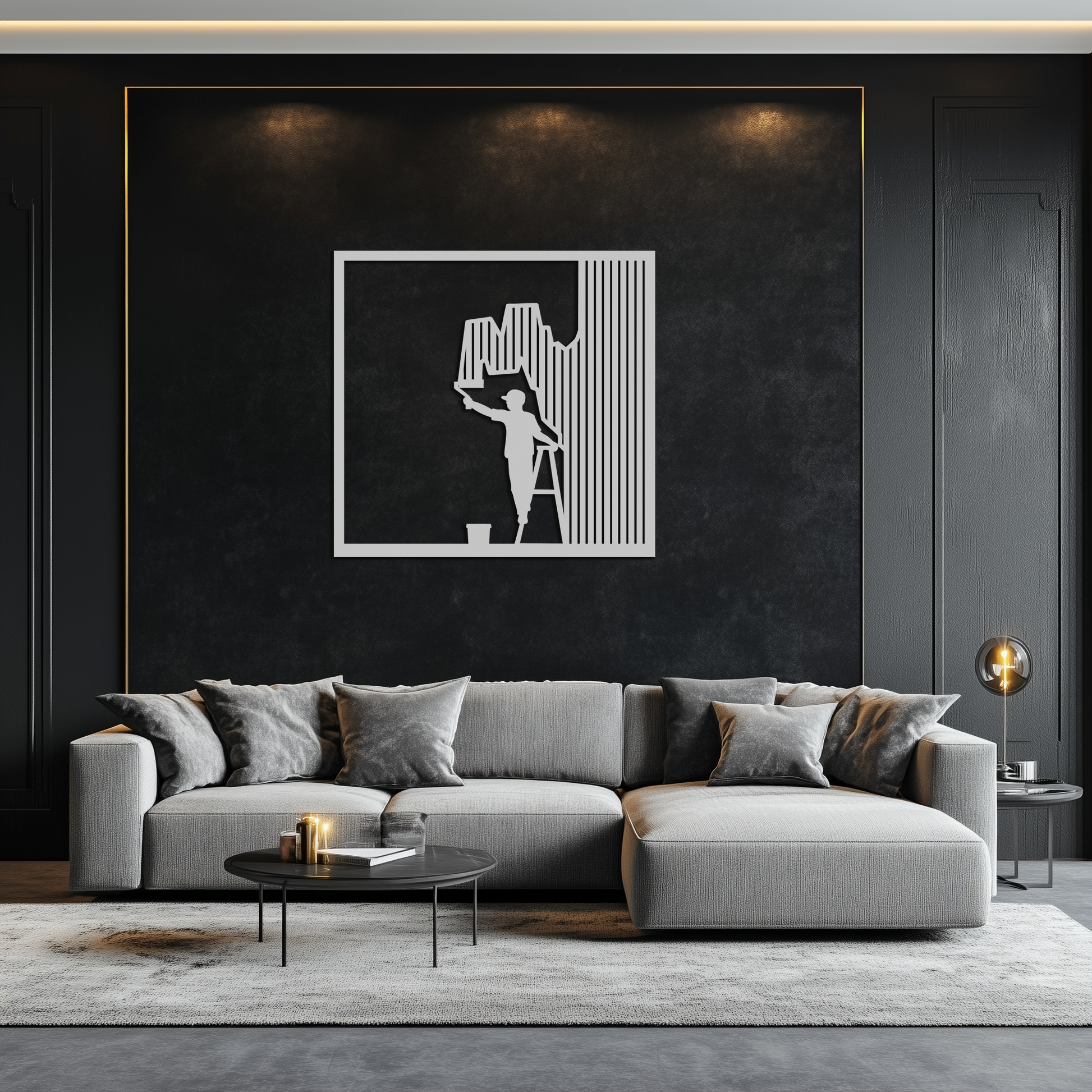 Painter Silhouette Metal Wall Art – Black Steel Artistic Home Decor- KAF489 - Tampa Home & Garden Store
