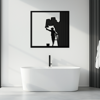 Painter Silhouette Metal Wall Art – Black Steel Artistic Home Decor- KAF489 - Tampa Home & Garden Store