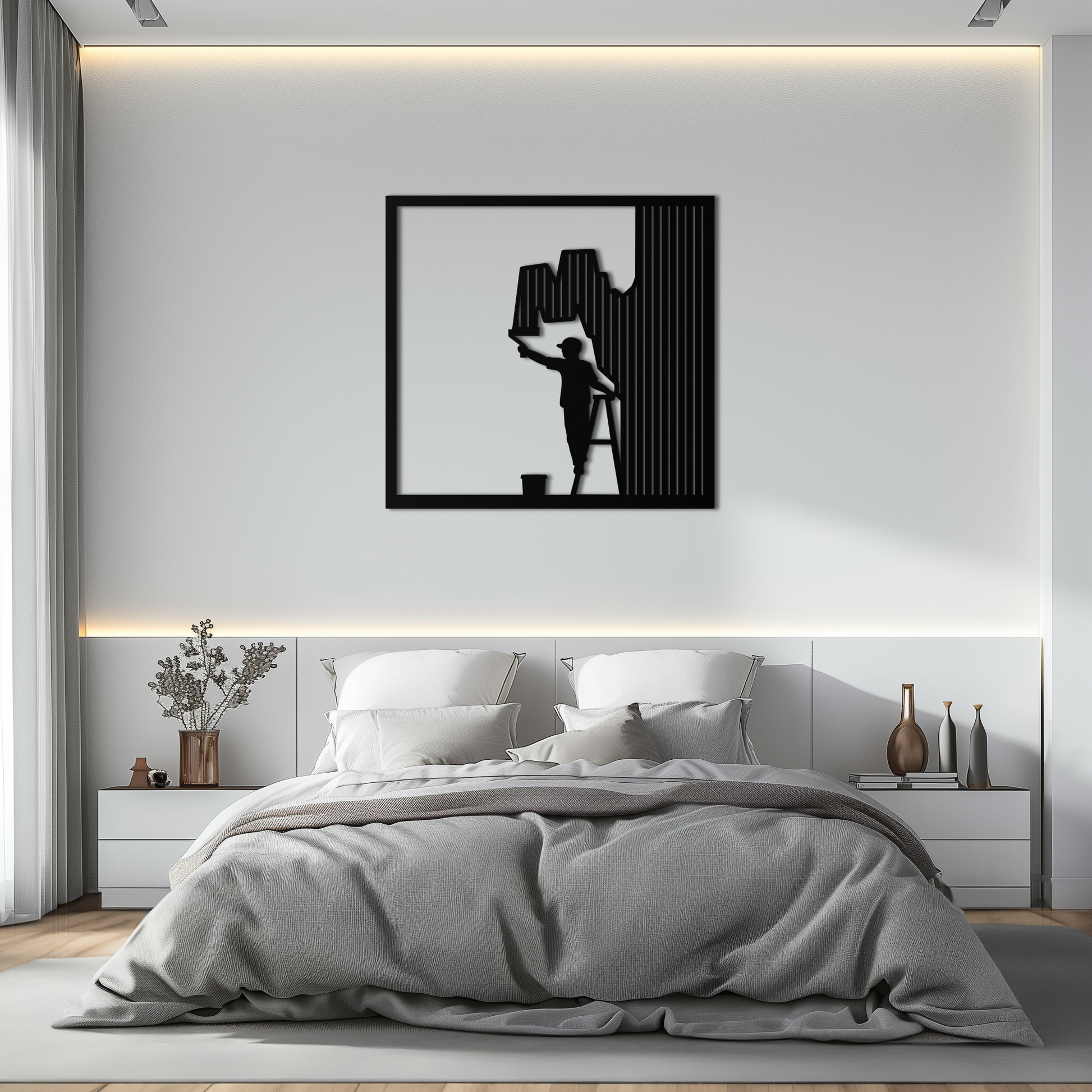 Painter Silhouette Metal Wall Art – Black Steel Artistic Home Decor- KAF489 - Tampa Home & Garden Store