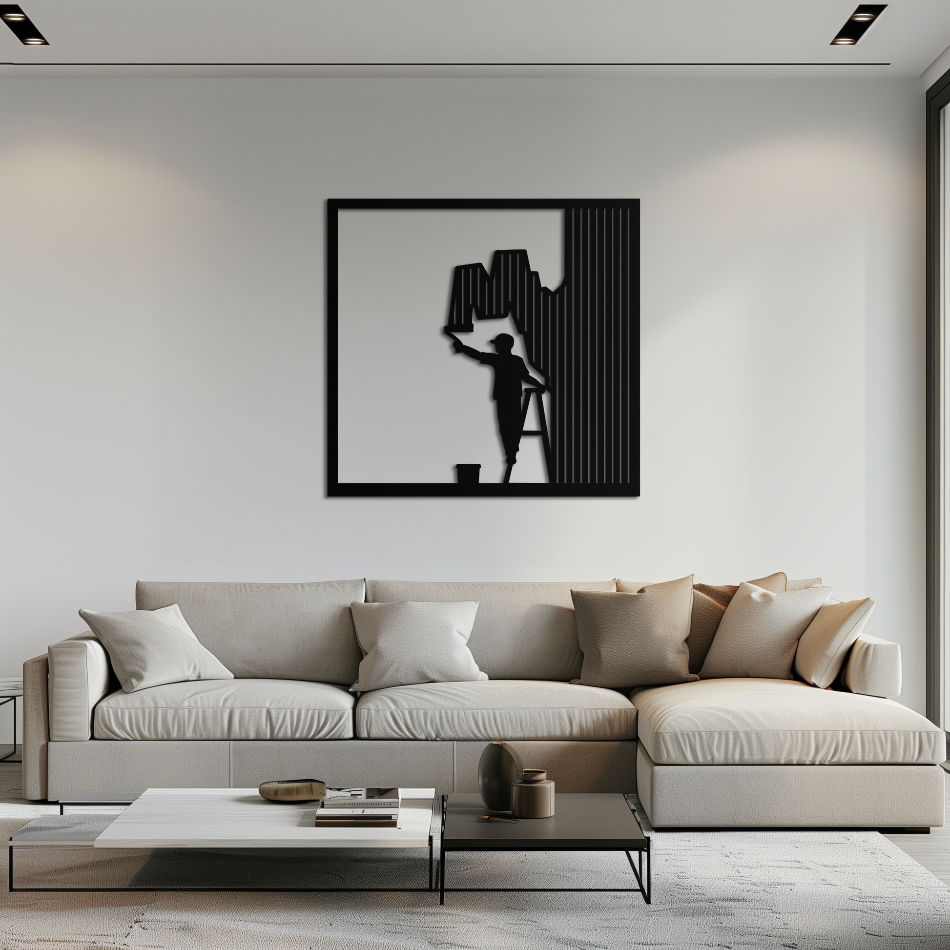 Painter Silhouette Metal Wall Art – Black Steel Artistic Home Decor- KAF489 - Tampa Home & Garden Store