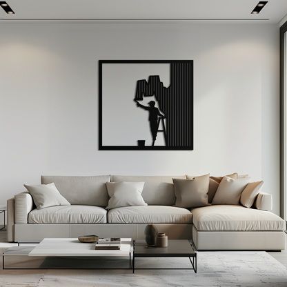 Painter Silhouette Metal Wall Art – Black Steel Artistic Home Decor- KAF489 - Tampa Home & Garden Store