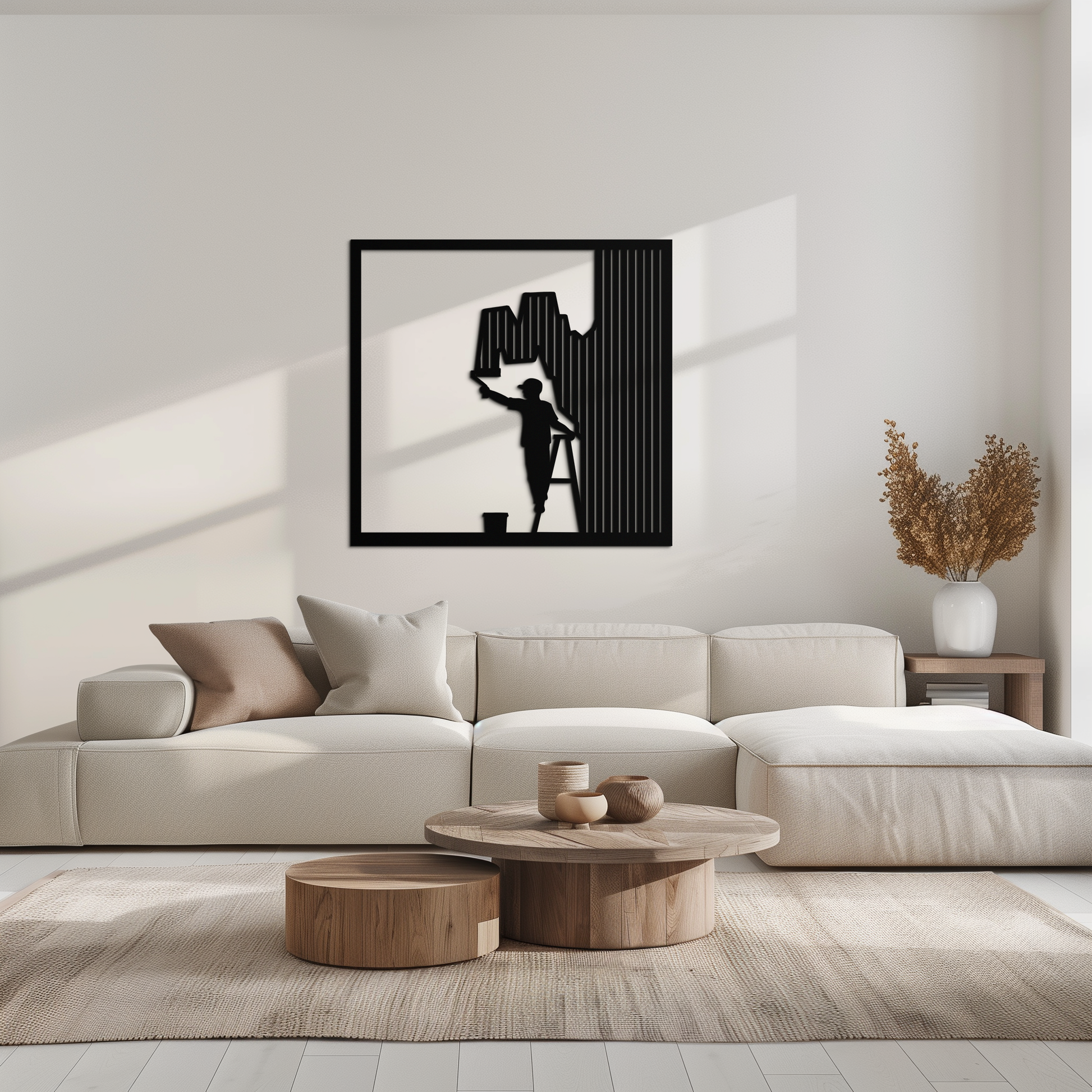 Painter Silhouette Metal Wall Art – Black Steel Artistic Home Decor- KAF489 - Tampa Home & Garden Store
