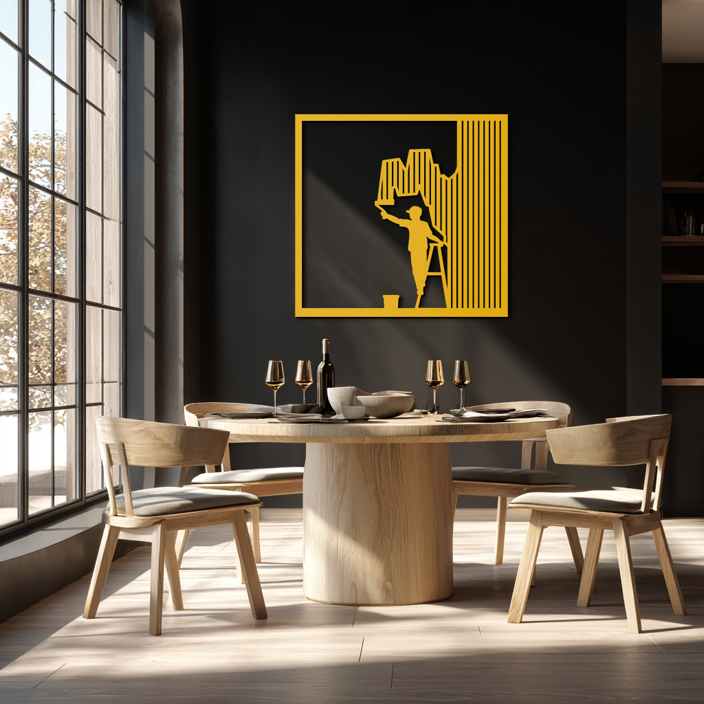 Painter Silhouette Metal Wall Art – Black Steel Artistic Home Decor- KAF489 - Tampa Home & Garden Store
