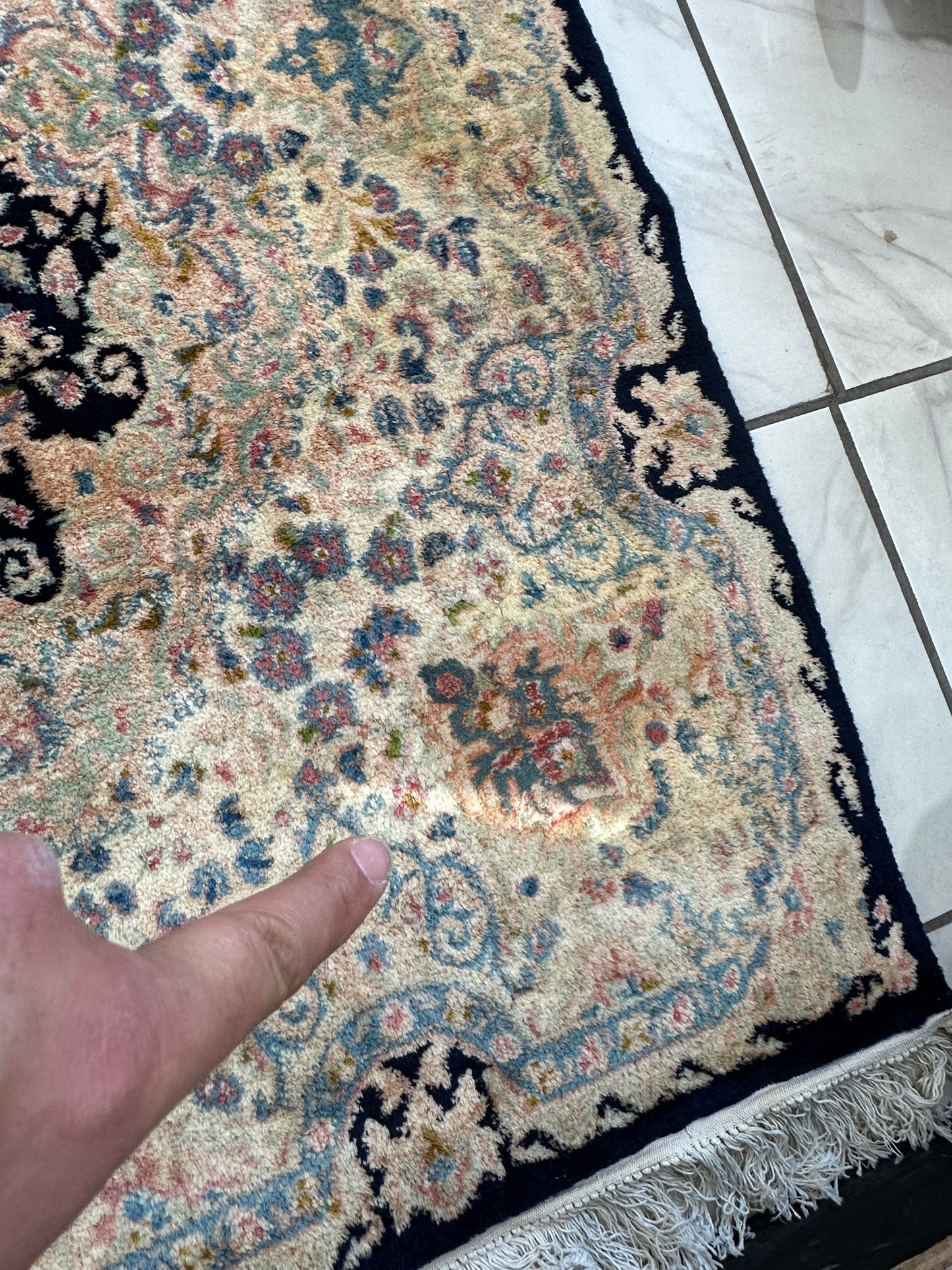 Palace-Size Vintage Royal Kirman Wool Rug – 9’9” x 17’2” – Hand-Knotted Persian Elegance with Deep Navy Field - Tampa Home & Garden Store