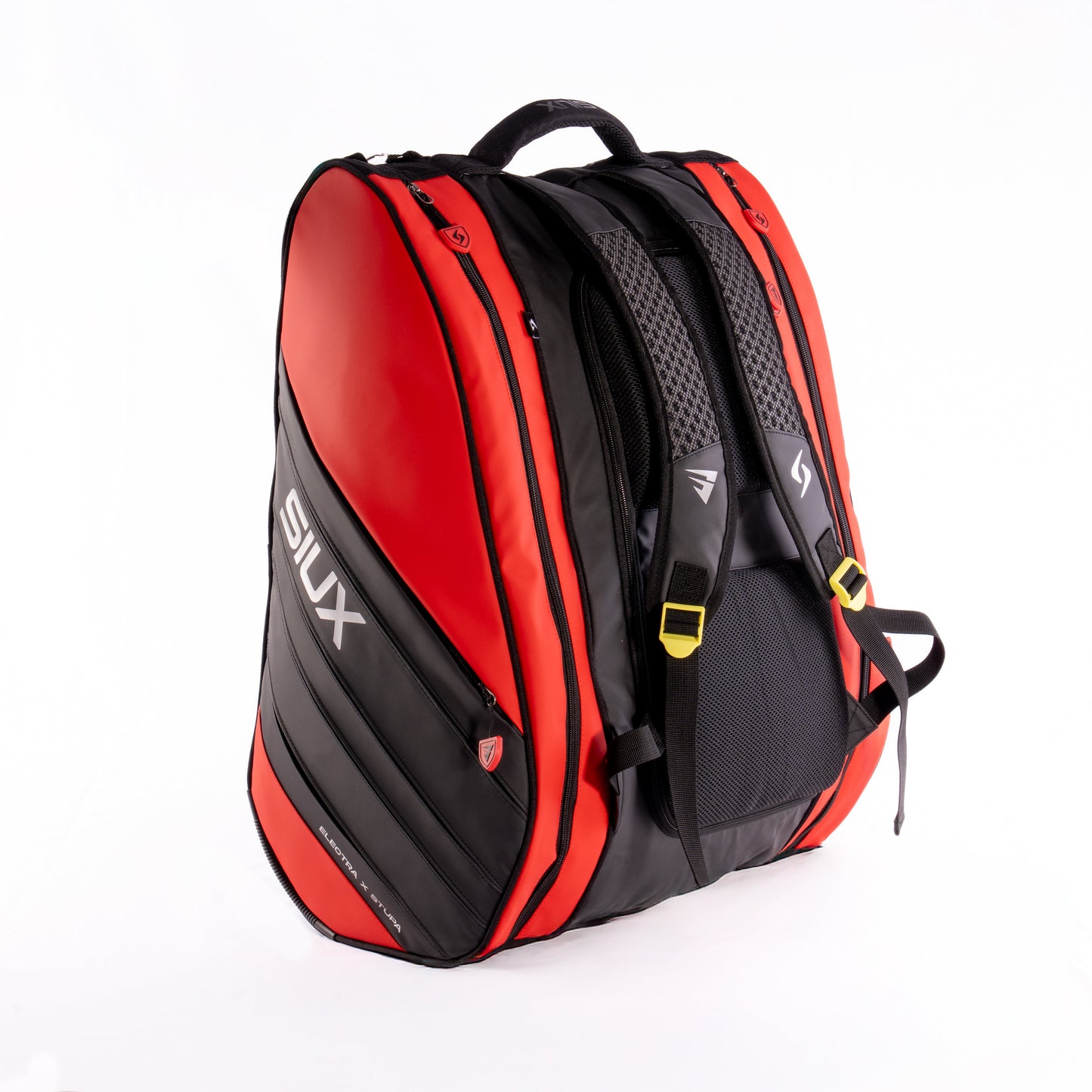 Electra Stupa Padel Bag by Siux USA in red and black with padded backpack straps on Tampa Home & Garden Store