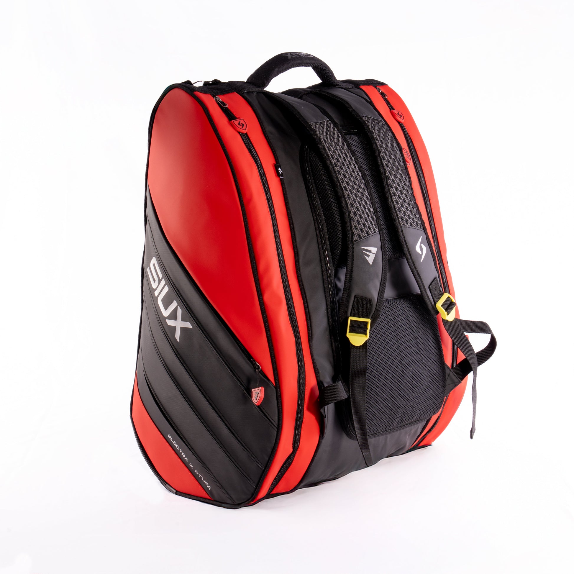 Electra Stupa Padel Bag by Siux USA in red and black with padded backpack straps on Tampa Home & Garden Store