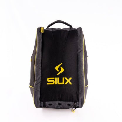 Trail Black Padel Bag by Siux USA, black bag with grey sides and yellow zippers on Tampa Home & Garden Store