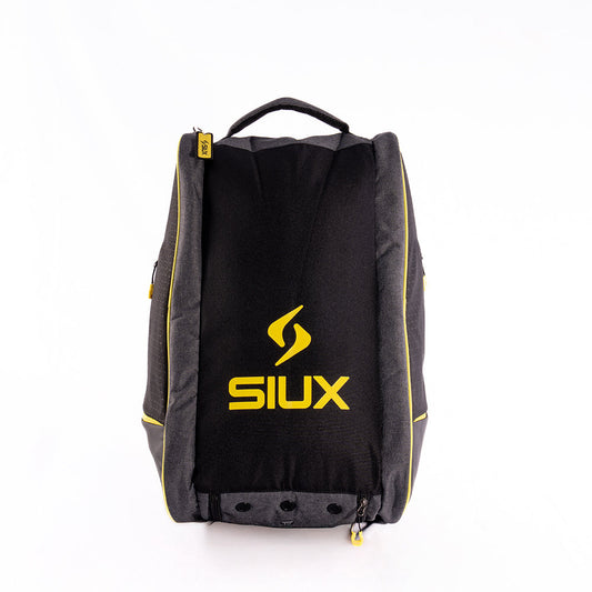 Trail Black Padel Bag by Siux USA, black bag with grey sides and yellow zippers on Tampa Home & Garden Store
