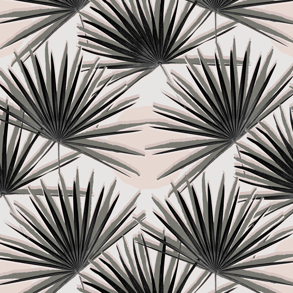 Palm Deco Wallpaper, black and blush - Tampa Home & Garden Store