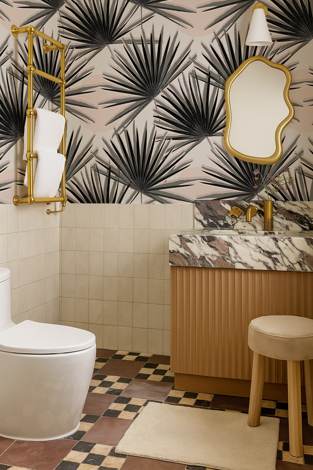 Palm Deco Wallpaper, black and blush - Tampa Home & Garden Store
