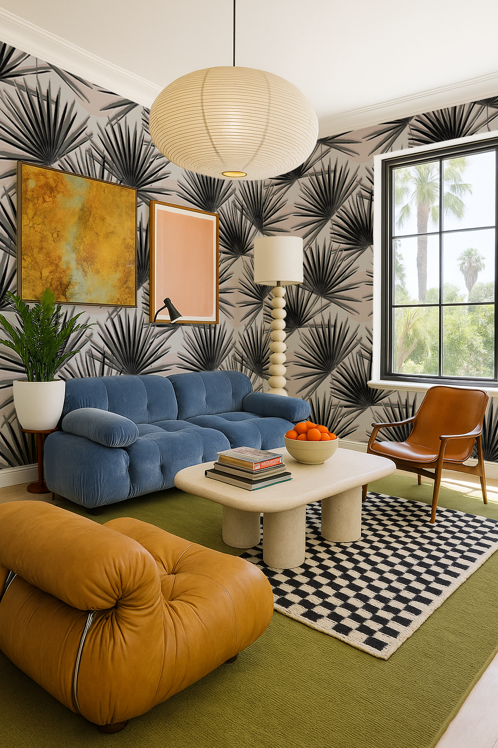 Palm Deco Wallpaper, black and blush - Tampa Home & Garden Store