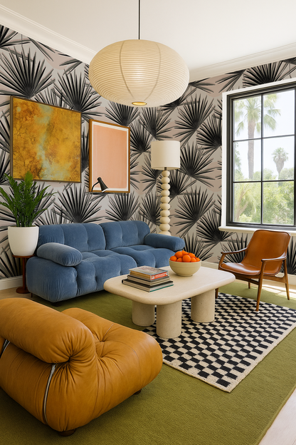 Palm Deco Wallpaper, black and blush - Tampa Home & Garden Store