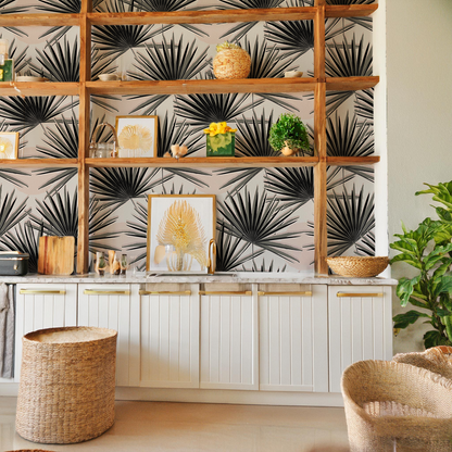 Palm Deco Wallpaper, black and blush - Tampa Home & Garden Store