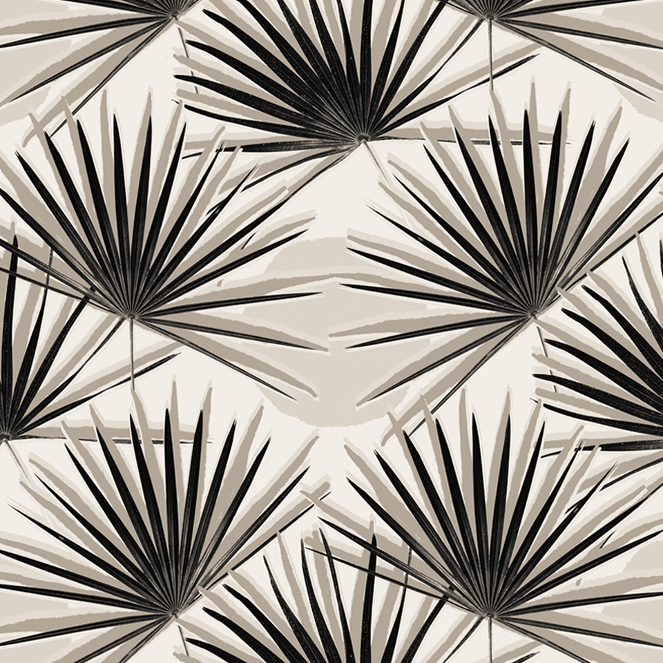 Palm Deco Wallpaper, black and neutral - Tampa Home & Garden Store
