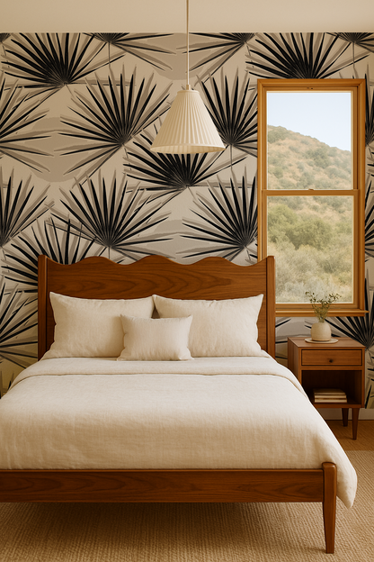 Palm Deco Wallpaper, black and neutral - Tampa Home & Garden Store