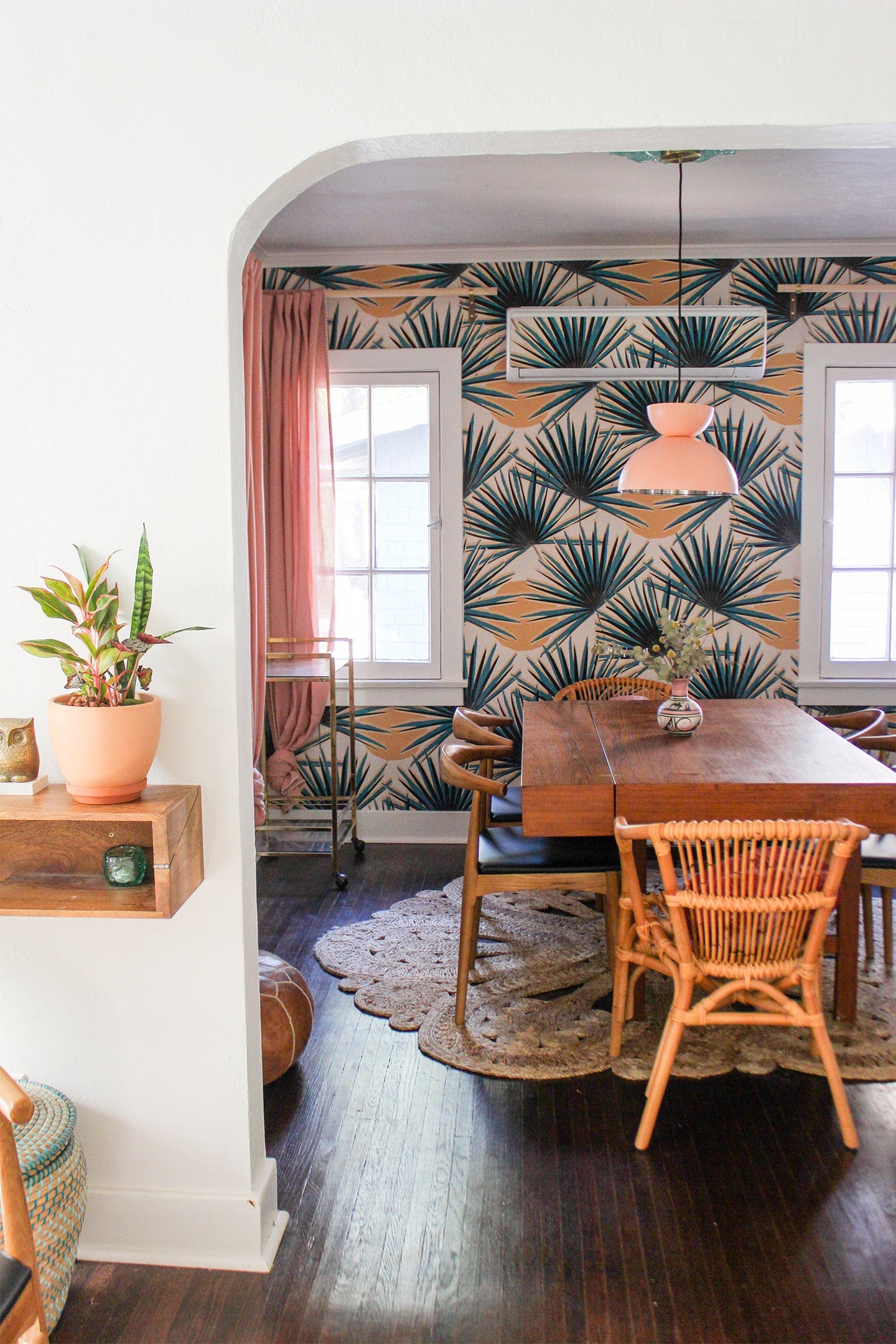 Palm Deco Wallpaper, blue & orange - Tampa Home & Garden Store