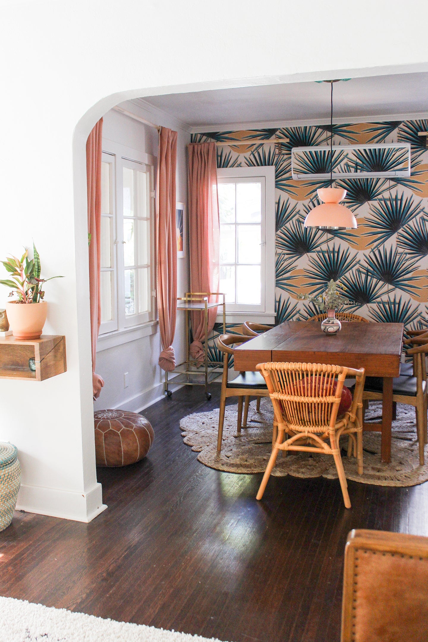 Palm Deco Wallpaper, blue & orange - Tampa Home & Garden Store