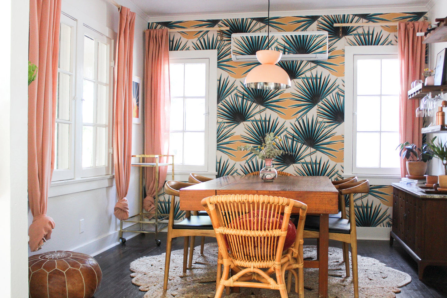 Palm Deco Wallpaper, blue & orange - Tampa Home & Garden Store