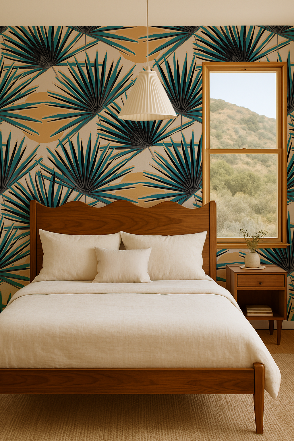 Palm Deco Wallpaper, blue & orange - Tampa Home & Garden Store