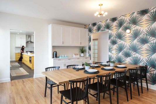 Palm Deco Wallpaper, green and yellow - Tampa Home & Garden Store