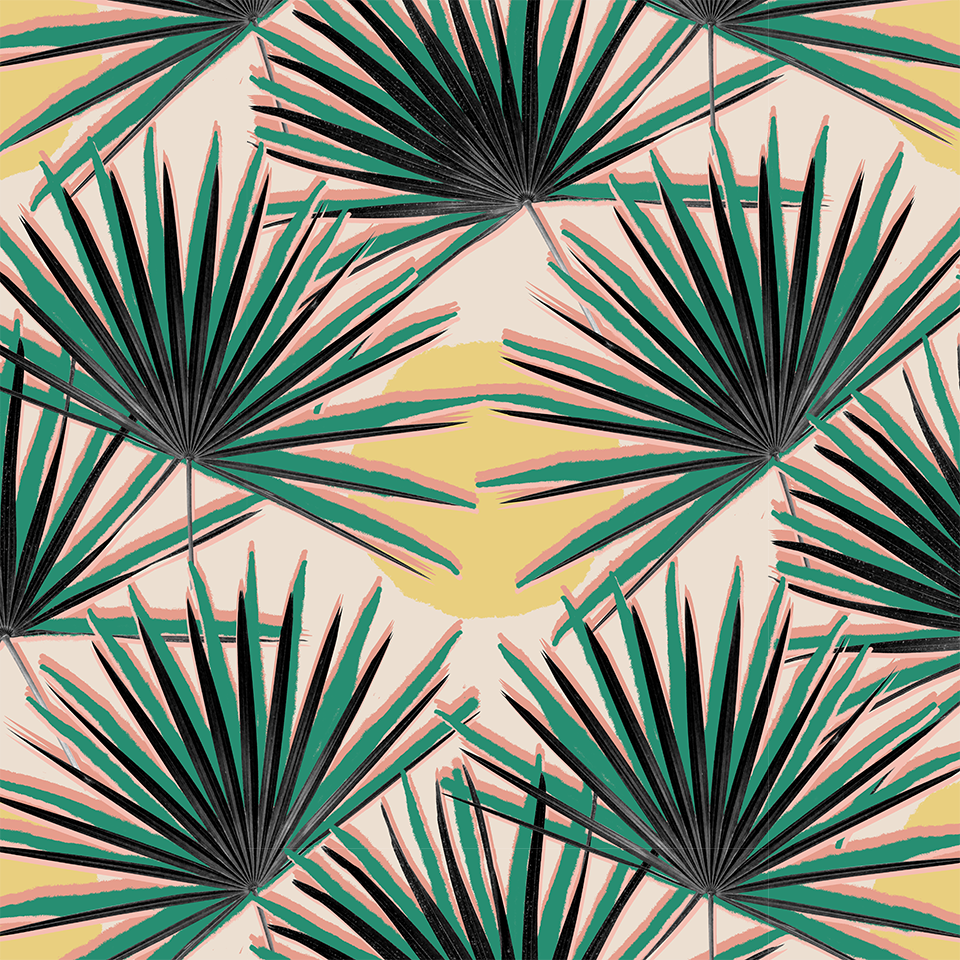 Palm Deco Wallpaper, green and yellow - Tampa Home & Garden Store