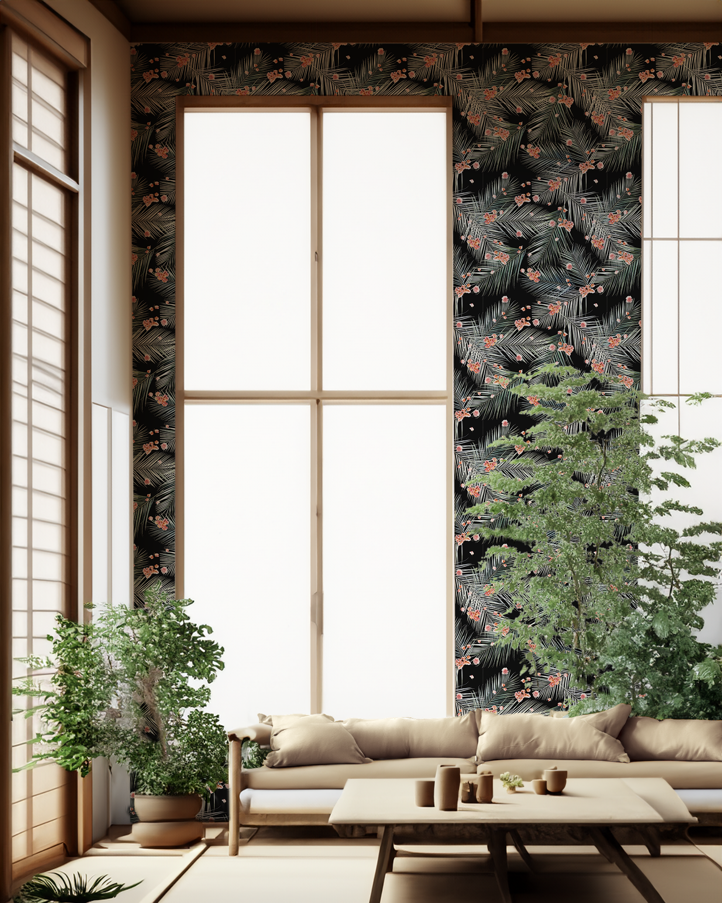 Palm Petal Wallpaper, black - Tampa Home & Garden Store